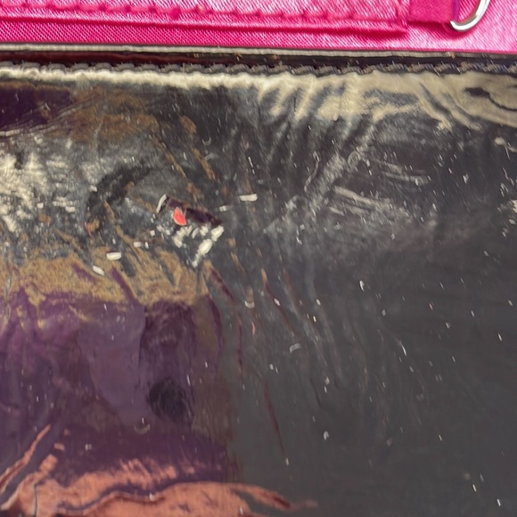 Vegan clutch black patent, like chrome, trim, pink satin interior - Picture 10 of 14
